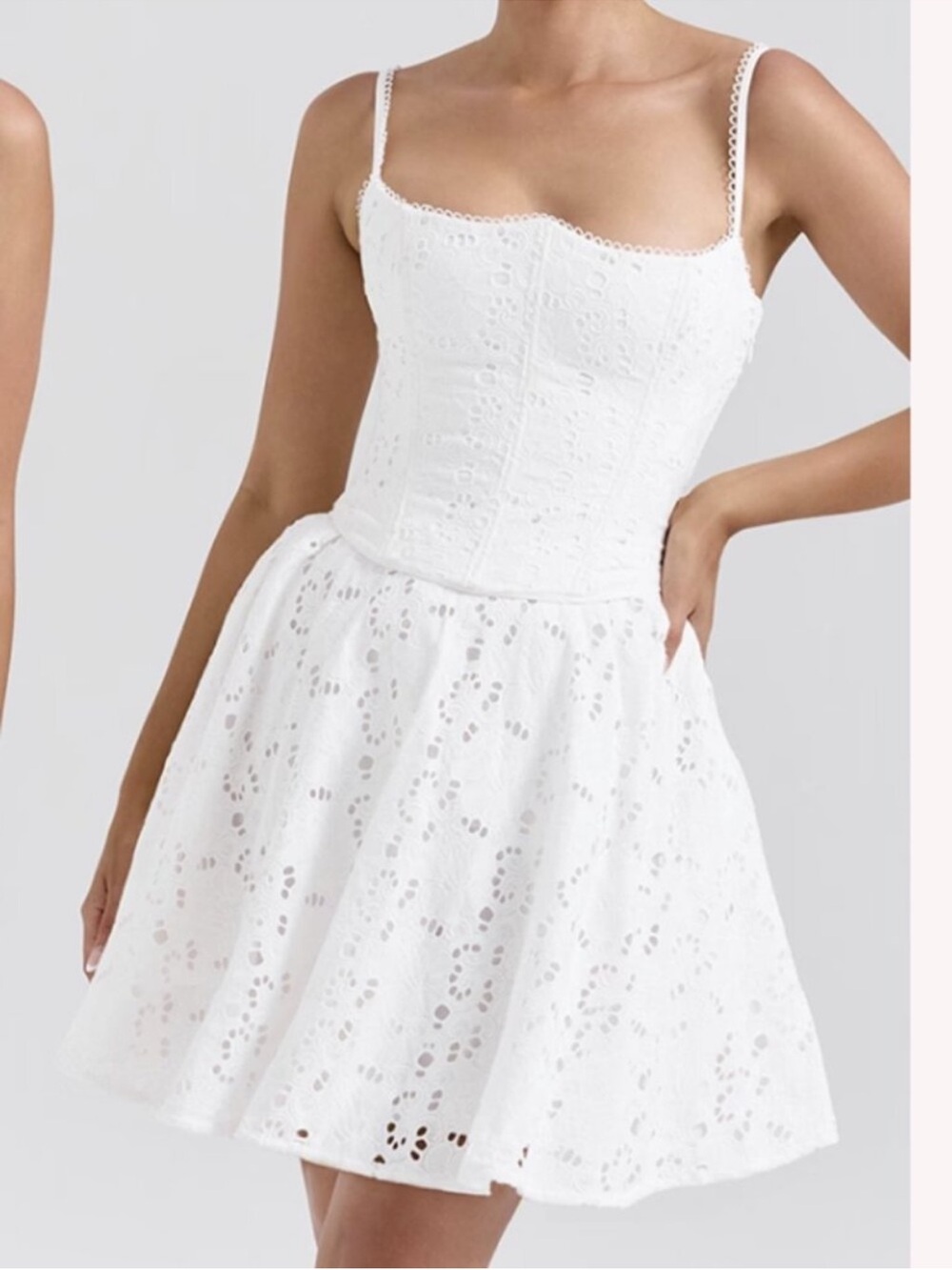 House of CB Elara Broderie Anglais Corset Fit & Flare Mini Dress White Medium - Picture 2 of 11